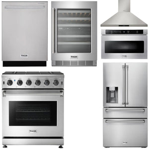 THOR Package - 30" Propane Gas Range, Range Hood, Microwave, Refrigerator, Dishwasher, Wine Cooler