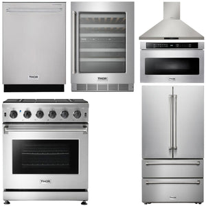 THOR Kitchen Package - 30" Propane Gas Range, Range Hood, Microwave, Refrigerator, Dishwasher, Wine Cooler, AP-LRG3001ULP-20