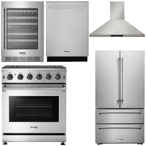 THOR Kitchen Package - 30" Propane Gas Range, Range Hood, Refrigerator, Dishwasher, Wine Cooler, AP-LRG3001ULP-4