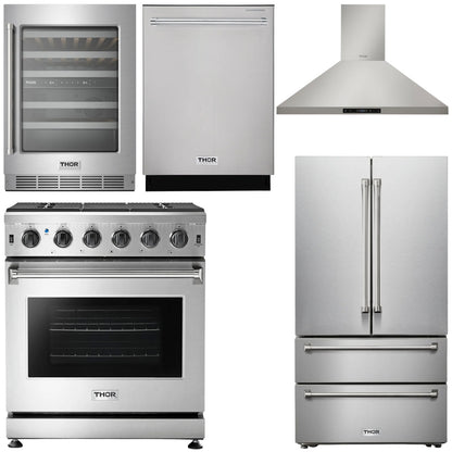 THOR Kitchen Package - 30" Propane Gas Range, Range Hood, Refrigerator, Dishwasher, Wine Cooler, AP-LRG3001ULP-4