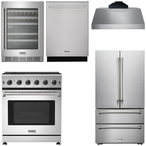 THOR Kitchen Package - 30" Propane Gas Range, Range Hood, Refrigerator, Dishwasher, Wine Cooler, AP-LRG3001ULP-C-3