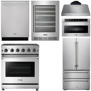 THOR Kitchen Package - 30" Propane Gas Range, Range Hood, Microwave, Refrigerator, Dishwasher, Wine Cooler, AP-LRG3001ULP-C-6