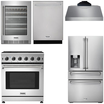 THOR Kitchen Package - 30" Propane Gas Range, Range Hood, Refrigerator with Water and Ice Dispenser, Dishwasher, Wine Cooler, AP-LRG3001ULP-C-8