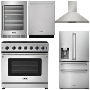 THOR Kitchen Package - 36" Propane Gas Range, Range Hood, Refrigerator with Water and Ice Dispenser, Dishwasher, Wine Cooler, AP-LRG3601ULP-11