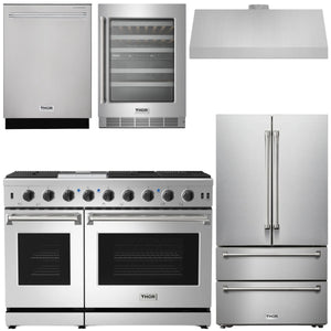 THOR Package - 48" Gas Range, Range Hood, Refrigerator, Dishwasher & Wine Cooler, AP-LRG4807U-4