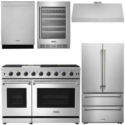 THOR Package - 48" Gas Range, Range Hood, Refrigerator, Dishwasher & Wine Cooler, AP-LRG4807U-4