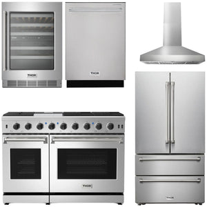 THOR Package - 48" Gas Range, Range Hood, Refrigerator, Dishwasher, Wine Cooler, AP-LRG4807U-W-3