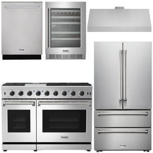 THOR Kitchen Package - 48" Propane Gas Range, Range Hood, Refrigerator, Dishwasher, Wine Cooler, AP-LRG4807ULP-4
