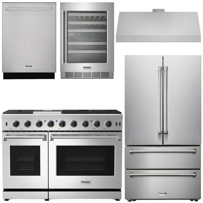 THOR Kitchen Package - 48" Propane Gas Range, Range Hood, Refrigerator, Dishwasher, Wine Cooler, AP-LRG4807ULP-4