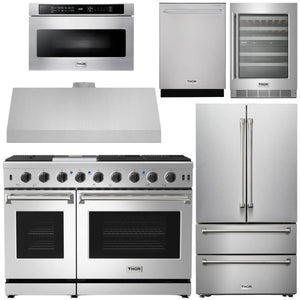 THOR Kitchen Package - 48" Propane Gas Range, Range Hood, Refrigerator, Dishwasher, Wine Cooler, Microwave, AP-LRG4807ULP-8