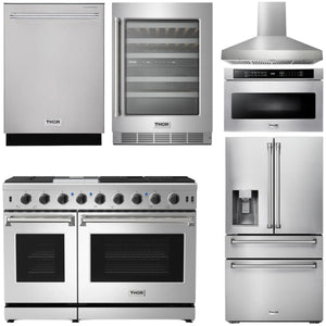 THOR Kitchen Package - 48" Propane Gas Range, Range Hood, Refrigerator, Dishwasher, Wine Cooler, Microwave