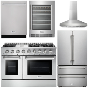 THOR Package - 48" Propane Gas Range, Range Hood, Refrigerator, Dishwasher, Wine Cooler, AP-LRG4807ULP-W-3