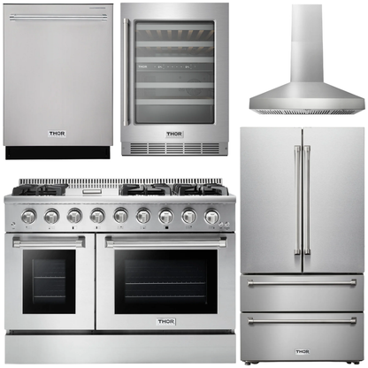 THOR Package - 48" Propane Gas Range, Range Hood, Refrigerator, Dishwasher, Wine Cooler, AP-LRG4807ULP-W-3