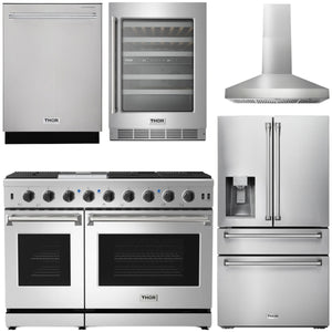THOR Package - 48" Propane Gas Range, Range Hood, Refrigerator with Water and Ice Dispenser, Dishwasher, Wine Cooler, AP-LRG4807ULP-W-8