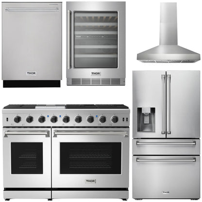 THOR Package - 48" Propane Gas Range, Range Hood, Refrigerator with Water and Ice Dispenser, Dishwasher, Wine Cooler, AP-LRG4807ULP-W-8
