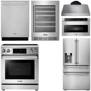 THOR Kitchen Package - 30" Electric Range, Range Hood, Microwave, Refrigerator with Water and Ice Dispenser, Dishwasher, Wine Cooler, AP-TRE3001-C-10