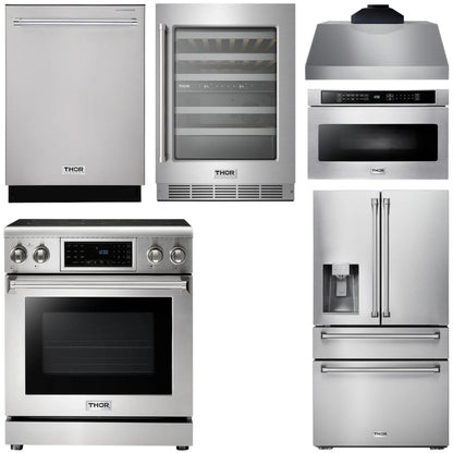 THOR Kitchen Package - 30" Electric Range, Range Hood, Microwave, Refrigerator with Water and Ice Dispenser, Dishwasher, Wine Cooler, AP-TRE3001-C-10