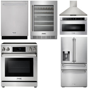 THOR Kitchen Package - 30" Electric Range, Range Hood, Microwave, Refrigerator with Water and Ice Dispenser, Dishwasher, Wine Cooler, AP-TRE3001-W-10