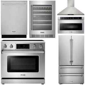 THOR Kitchen Package - 36" Electric Range, Range Hood, Microwave, Refrigerator, Dishwasher, Wine Cooler, AP-TRE3601-8