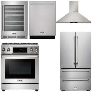 THOR Kitchen Package - 30" Propane Gas Range, Range Hood, Refrigerator, Dishwasher, Wine Cooler, AP-TRG3001LP-4