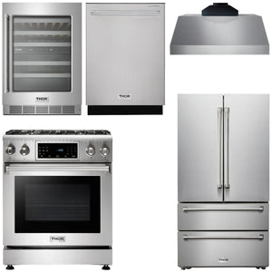 THOR Kitchen Package - 30 In. Propane Gas Range, Range Hood, Refrigerator, Dishwasher, Wine Cooler, AP-TRG3001LP-C-3