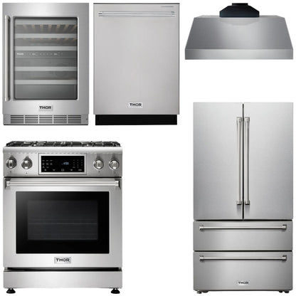 THOR Kitchen Package - 30 In. Propane Gas Range, Range Hood, Refrigerator, Dishwasher, Wine Cooler, AP-TRG3001LP-C-3