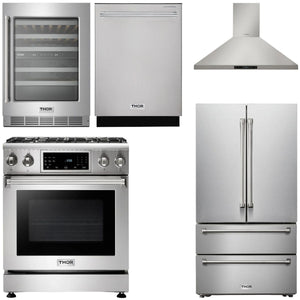 THOR Kitchen Package - 30 In. Propane Gas Range, Range Hood, Refrigerator, Dishwasher, Wine Cooler, AP-TRG3001LP-W-3