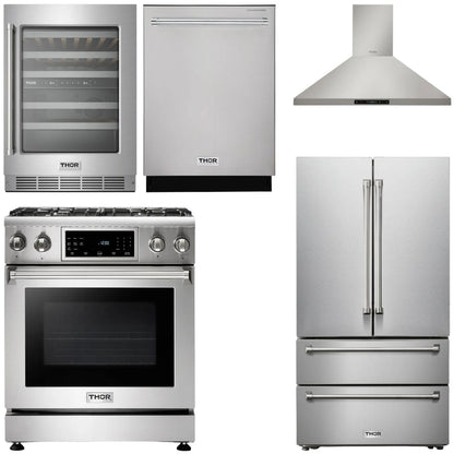 THOR Kitchen Package - 30 In. Propane Gas Range, Range Hood, Refrigerator, Dishwasher, Wine Cooler, AP-TRG3001LP-W-3