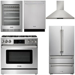 THOR Kitchen Package - 36" Propane Gas Range, Range Hood, Refrigerator, Dishwasher, Wine Cooler, AP-TRG3601LP-4