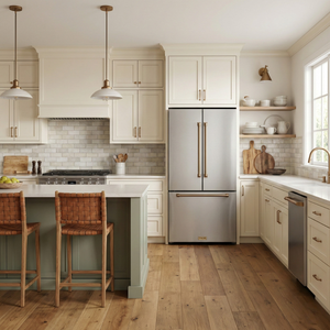 Gordon Ramsay by THOR Kitchen 36" 20.3 cu. ft. French Door Counter Depth Refrigerator with Ice Maker in Stainless Steel with Bronze Accents, RF3621CTD99-BRZ