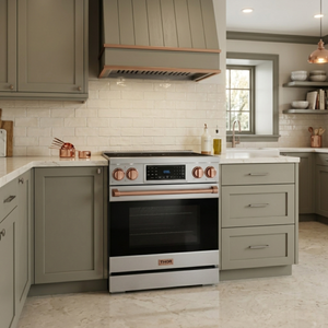 Gordon Ramsay by THOR Kitchen 30" 4.55 cu. ft. Professional Electric Range with Tilt Panel Touch Control, Self-Clean and Air Fry in Stainless Steel with Rose Gold Accents, RSE30-RSG