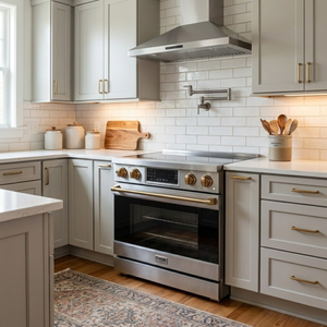 Gordon Ramsay by THOR Kitchen 36" 6.0 cu. ft. Professional Electric Range with Tilt Panel Touch Control, Self-Clean and Air Fry in Stainless Steel with Bronze Accents, RSE36-BRZ