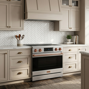 Gordon Ramsay by THOR Kitchen 36" 6.0 cu. ft. Professional Electric Range with Tilt Panel Touch Control, Self-Clean and Air Fry in Stainless Steel with Rose Gold Accents, RSE36-RSG