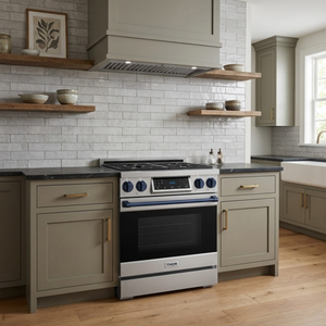 Gordon Ramsay by THOR Kitchen 30" 4.55 cu. ft. Professional Natural Gas Range with Tilt Panel Touch Control and Self-Clean in Stainless Steel with Navy Blue Accents, RSG30-BLU
