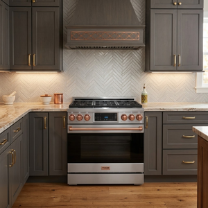 Gordon Ramsay by THOR Kitchen 36" 6.0 cu. ft. Professional Natural Gas Range with Tilt Panel Touch Control, Self-Clean and Air Fry in Stainless Steel with Rose Gold Accents, RSG36-RSG