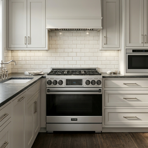Gordon Ramsay by THOR Kitchen 36" 6.0 cu. ft. Professional Propane Gas Range with Tilt Panel Touch Control, Self-Clean and Air Fry in Stainless Steel with Black Accents, RSG36LP-BLK