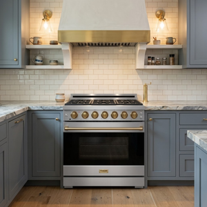 Gordon Ramsay by THOR Kitchen 36" 6 cu. ft. Professional Natural Gas Range with 6 Sealed Burners in Stainless Steel with Bronze Accents, RSG36P-BRZ