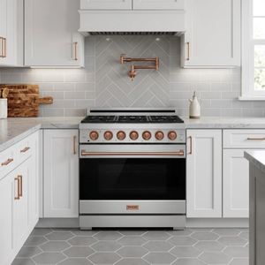 Gordon Ramsay by THOR Kitchen 36" 6 cu. ft. Professional Natural Gas Range with 6 Sealed Burners in Stainless Steel and Rose Gold Accents, RSG36P-RSG