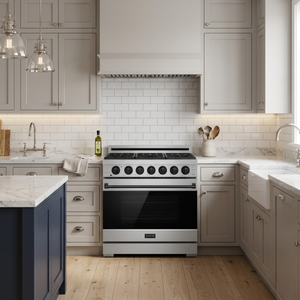 Gordon Ramsay by THOR Kitchen 36" 6 cu. ft. Professional Propane Gas Range with 6 Sealed Burners in Stainless Steel and Black Accents, RSG36PLP-BLK