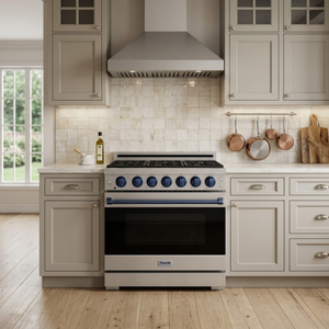 Gordon Ramsay by THOR Kitchen 36" 6 cu. ft. Professional Propane Gas Range with 6 Sealed Burners in Stainless Steel and Blue Accents, RSG36PLP-BLU