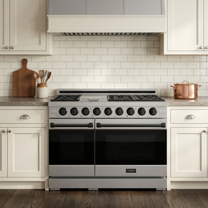Gordon Ramsay by THOR Kitchen 48" 6.8 cu. ft. Professional Natural Gas Range in Stainless Steel with Black Accents, RSG48E-BLK