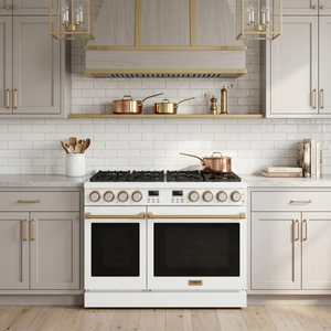 THOR Kitchen Contemporary 48" 7.6 cu. ft. Natural Gas Range with Convection Oven in White with Bronze Accents, ARG48W-BRZ