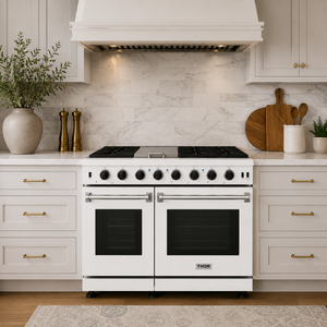 THOR Kitchen Professional 48" 6.75 cu. ft. Propane Gas Range, 6 Sealed Burners with Griddle in White Matte, LRG4807UWLP