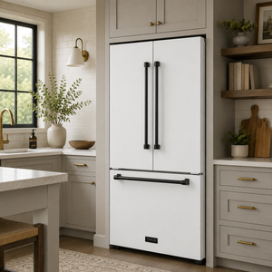 Gordon Ramsay by THOR Kitchen 36" 20.3 cu. ft. Counter Depth Refrigerator with Ice Maker in White with Black Accents, RF3621CTDW-BLK