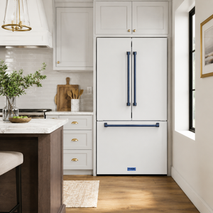 Gordon Ramsay by THOR Kitchen 36" 20.3 cu. ft. Counter Depth Refrigerator with Ice Maker in White with Blue Accents, RF3621CTDW-BLU