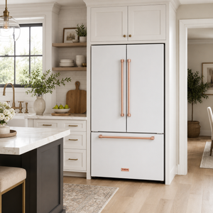 Gordon Ramsay by THOR Kitchen 36" 20.3 cu. ft. Counter Depth Refrigerator with Ice Maker in White with Rose Gold Accents, RF3621CTDW-RSG