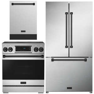 Gordon Ramsay by THOR Kitchen Package - 30" Electric Range, 36" Refrigerator with Ice Maker and Dishwasher in Stainless Steel with Black Accents, AP-RSE30-BLK-2