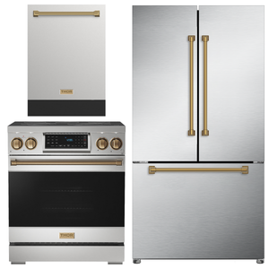 Gordon Ramsay by THOR Kitchen Package - 30" Electric Range, 36" Refrigerator with Ice Maker and Dishwasher in Stainless Steel with Bronze Accents, AP-RSE30-BRZ-2