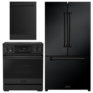 Gordon Ramsay by THOR Kitchen Package - 30" Electric Range, 36" Refrigerator with Ice Maker and Dishwasher in Black Matte with Black Accents, AP-RSE30B-2