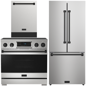 Gordon Ramsay by THOR Kitchen Package - 36" Electric Range, 30" Refrigerator with Ice Maker and Dishwasher in Stainless Steel with Black Accents, AP-RSE36-BLK-1